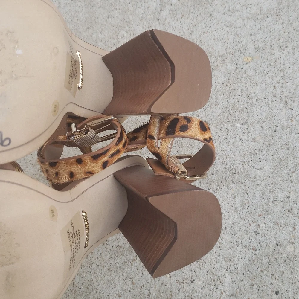 Gianni Bini Marilane Dyed Calf Hair Loepard Print Block Heeled Sandals Size 9M
